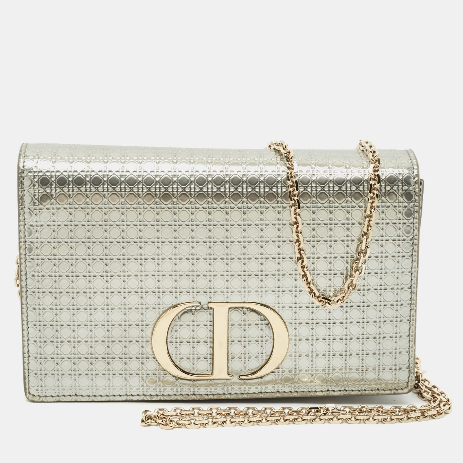 dior silver microcannage patent leather 2 in 1 30 montaigne pouch