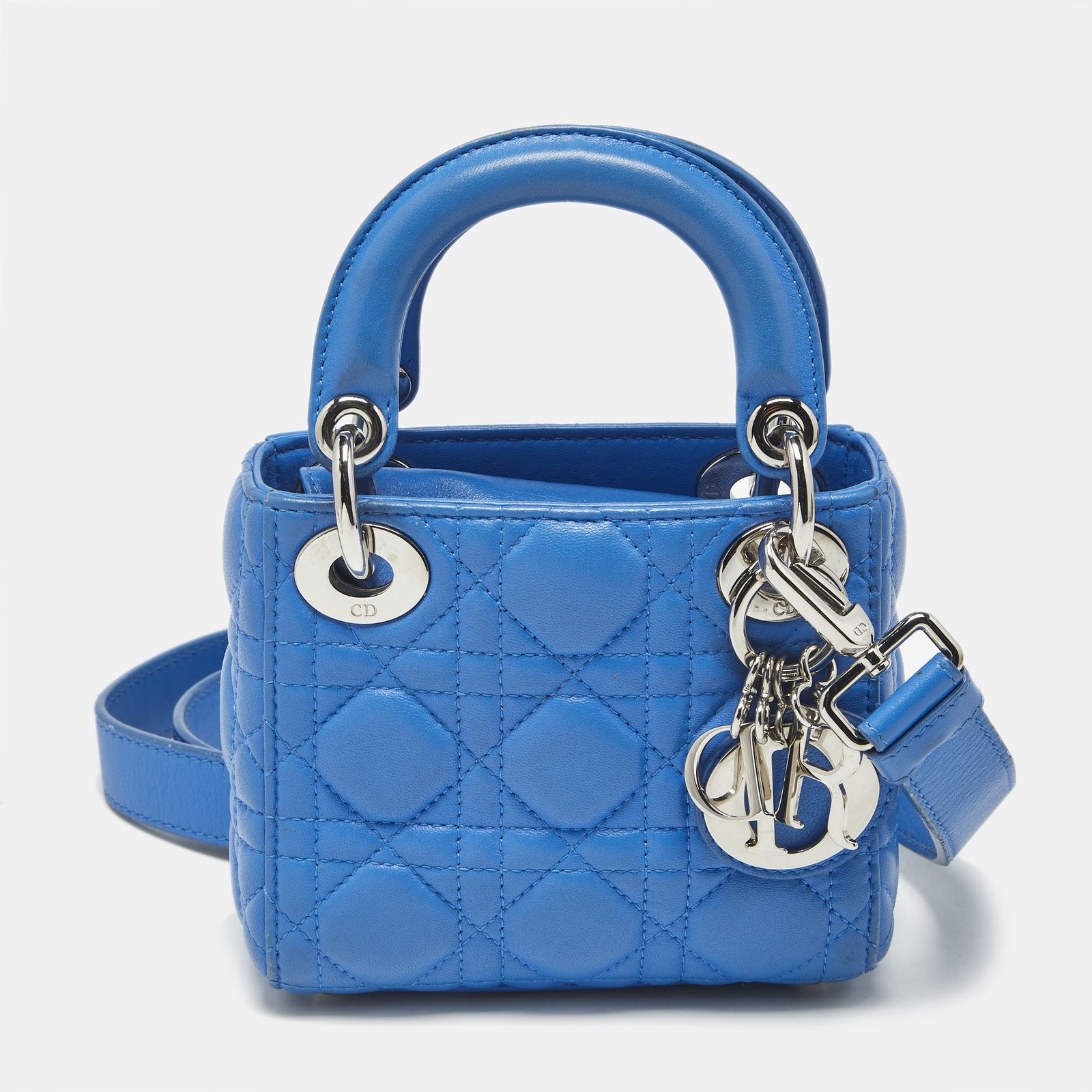 dior blue cannage leather nano lady dior tote