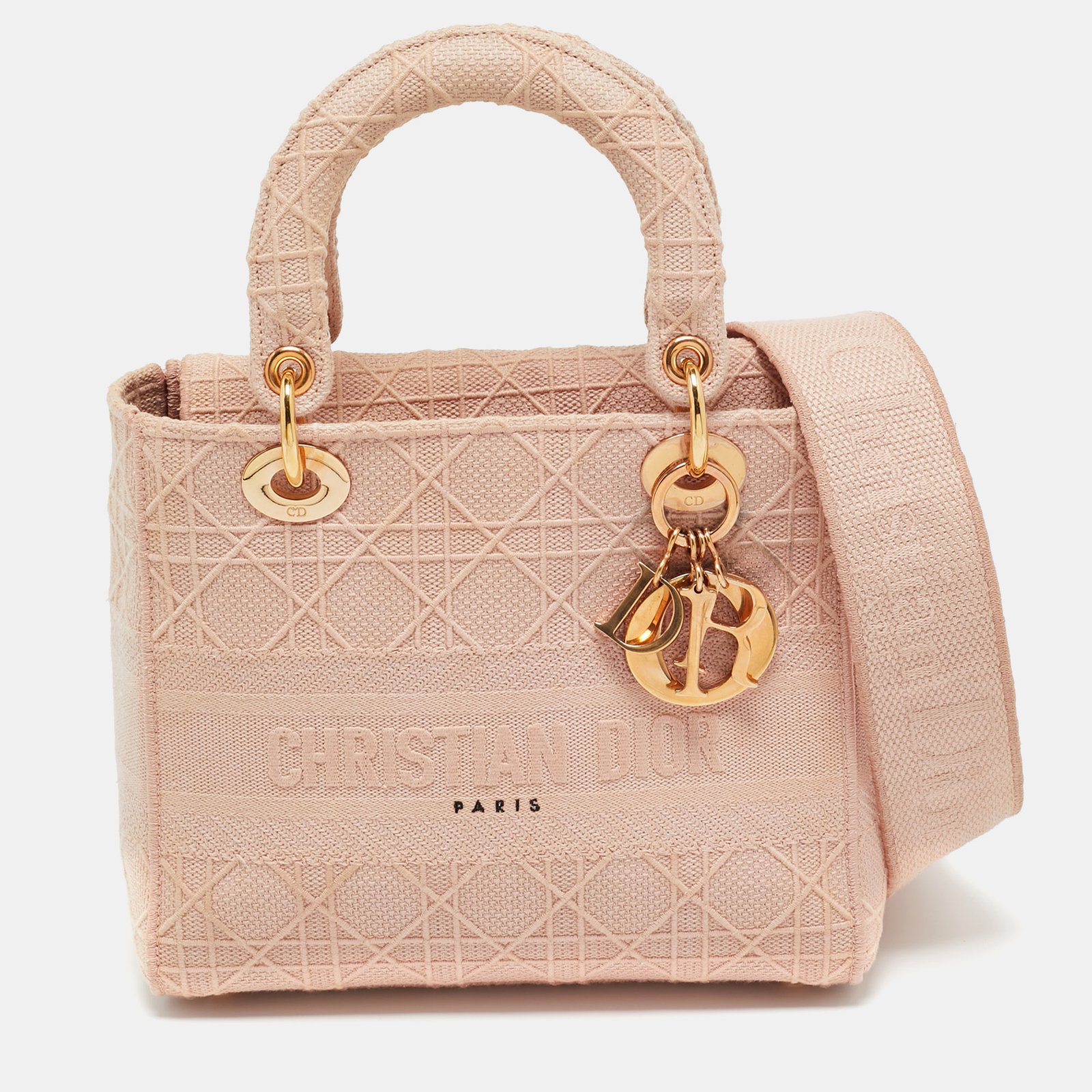 dior pink embroidered canvas medium lady d-lite tote