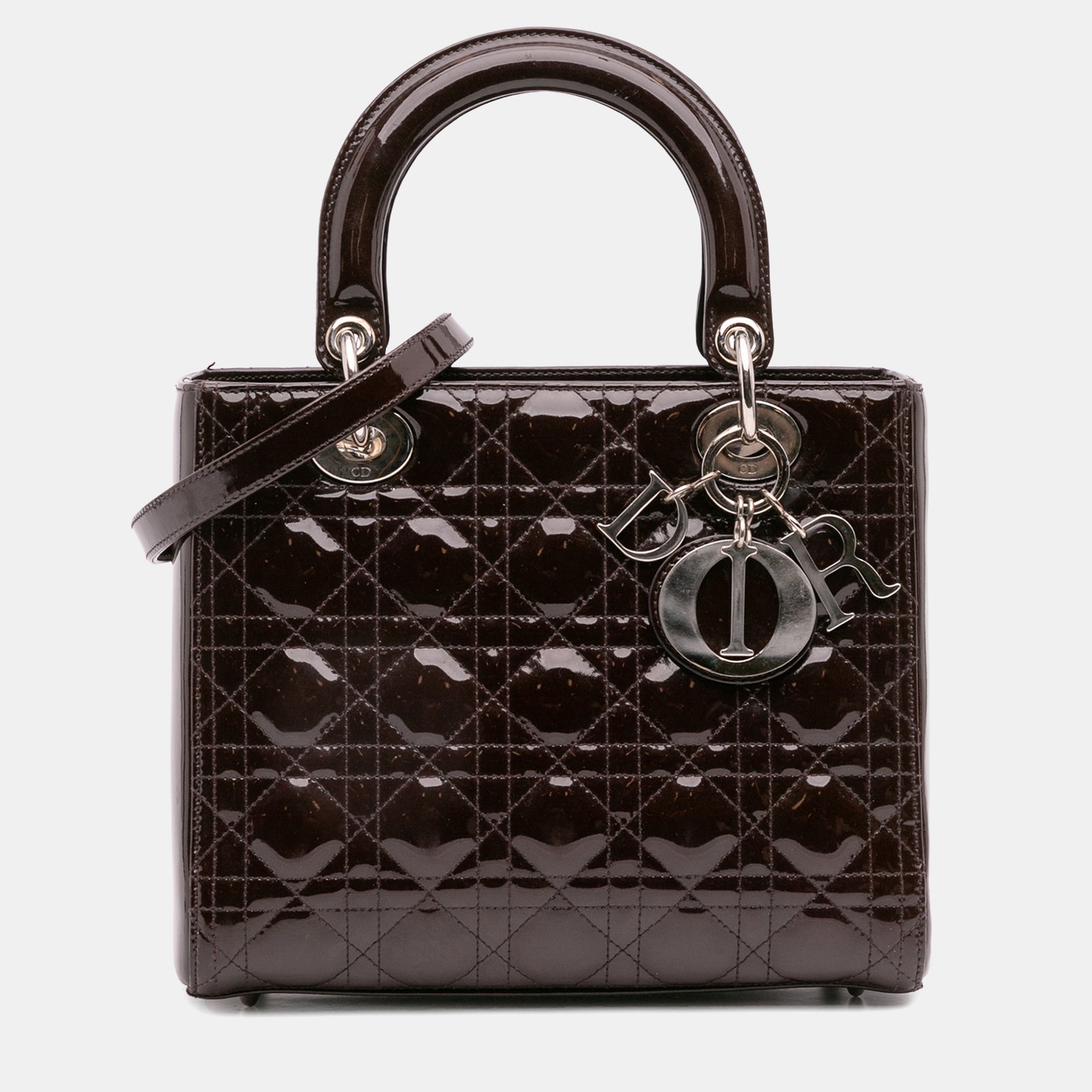 dior purple medium patent cannage lady dior