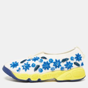 dior white/blue mesh embellished fusion sneakers size 36
