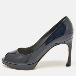 dior navy blue patent leather platform pumps size 36