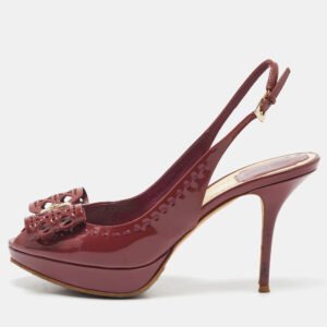 dior purple patent leather peep toe slingback pumps size 38.5