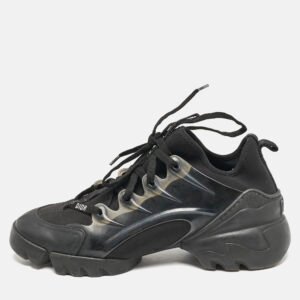 dior black neoprene and pvc d-connect lace up sneakers size 38.5