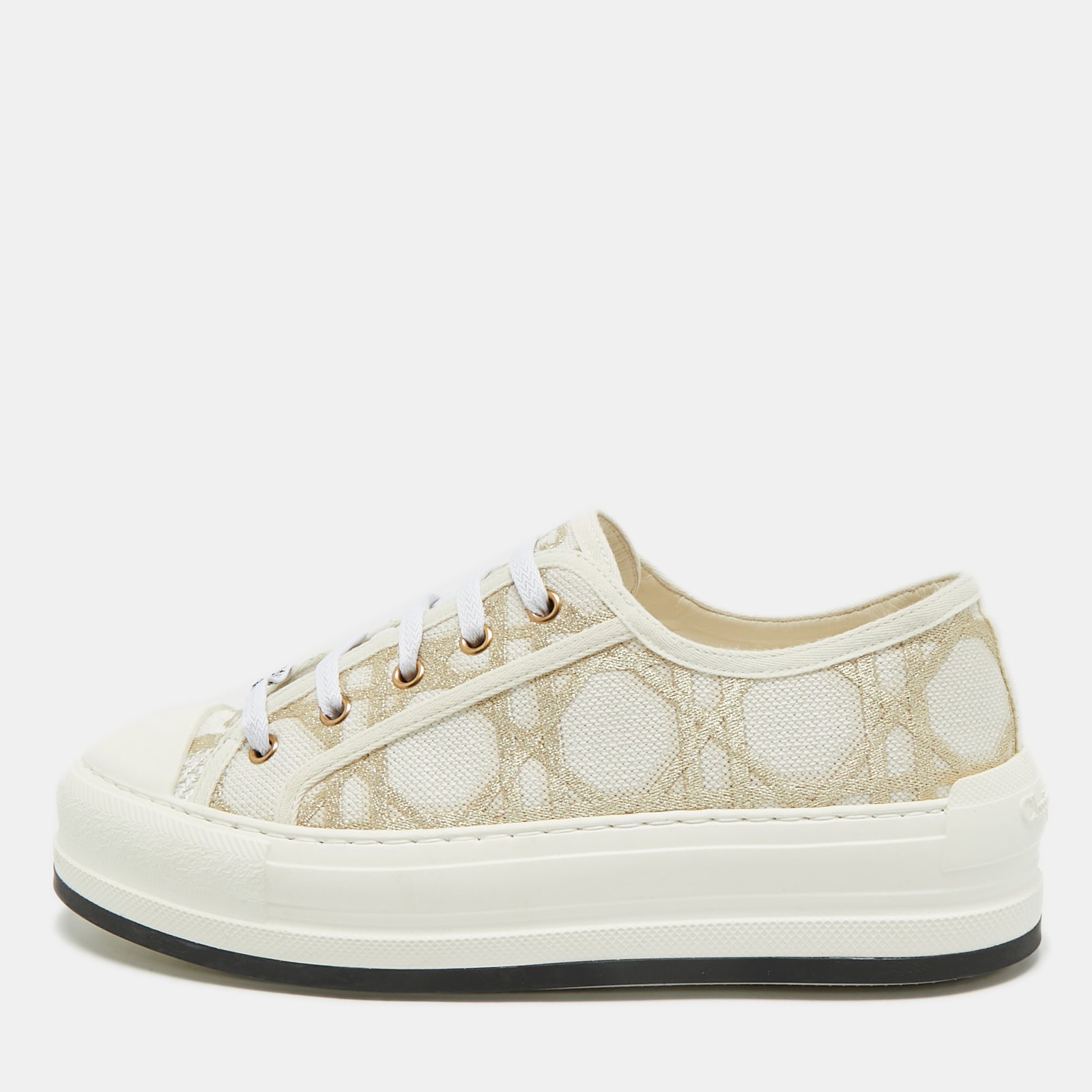 dior off white/gold macro cannage canvas walk'n'dior sneakers size 39.5