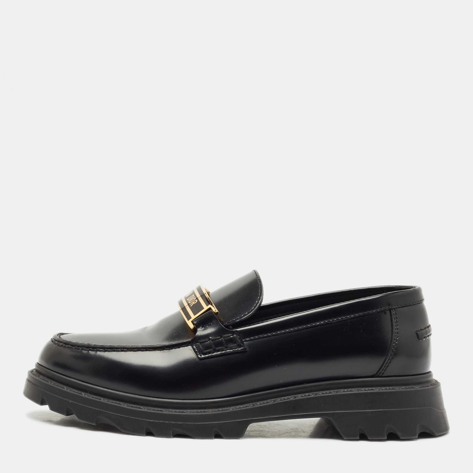 dior black leather platform slip on loafers size 37.5