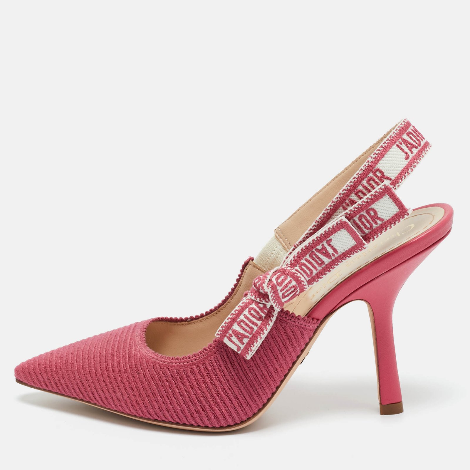 dior pink canvas j'adior pointed toe slingback pumps size 36.5