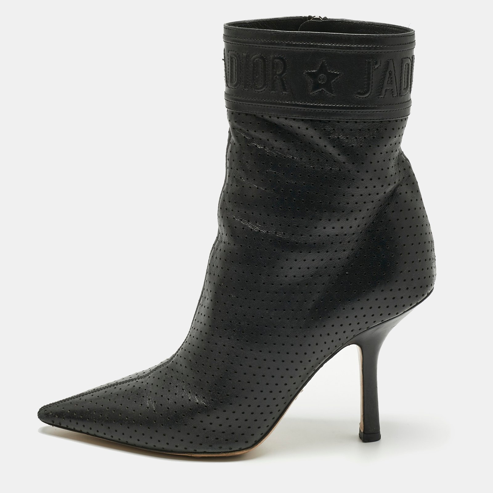 dior black leather j'adior ankle length boots size 38