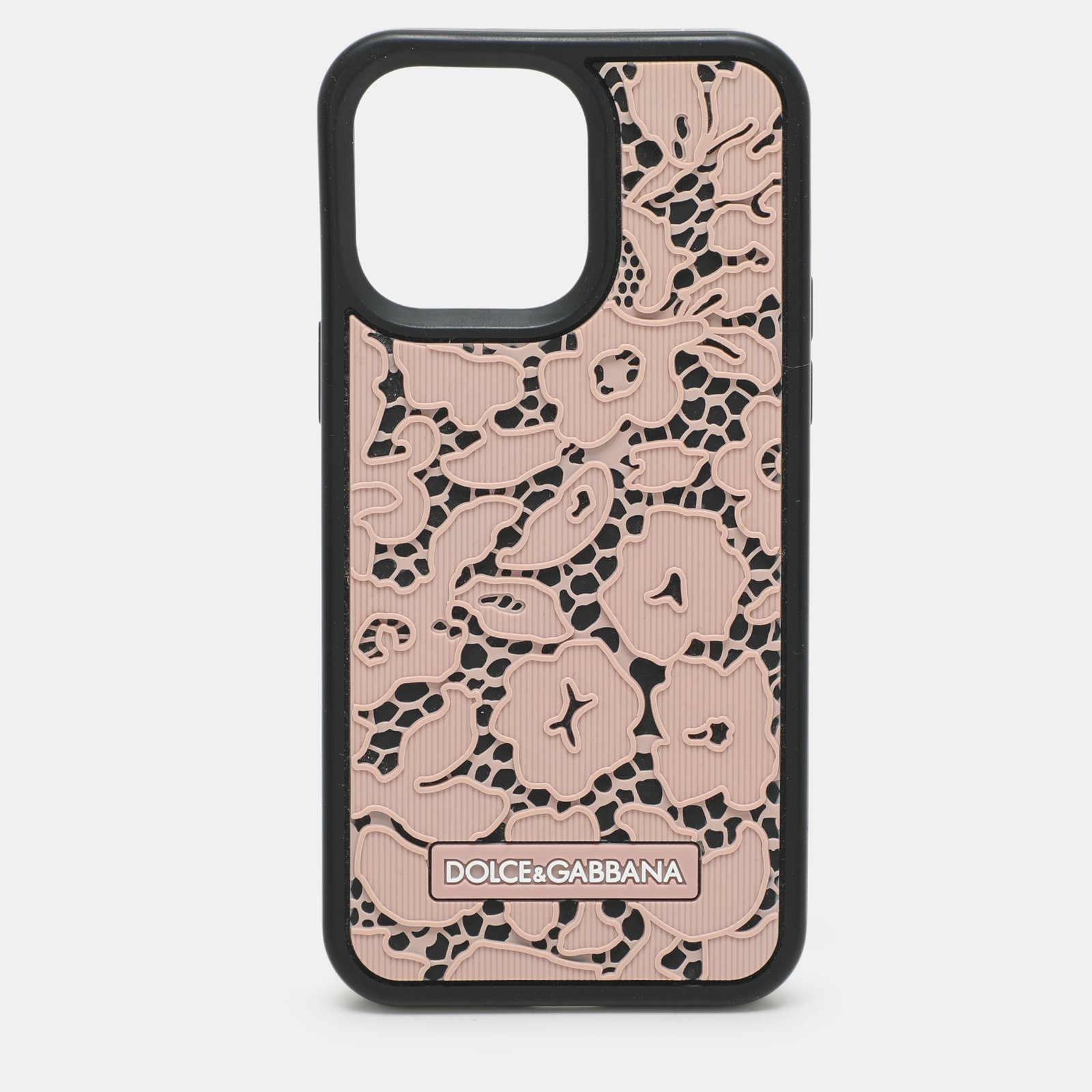 dolce & gabbana pink/black lace rubber iphone 14 pro max cover
