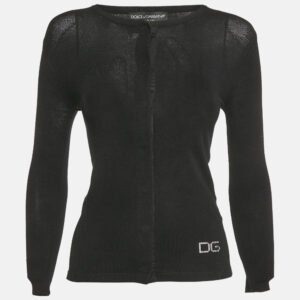 dolce & gabbana black jersey logo stud detail cardigan s
