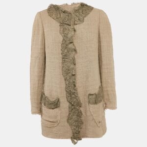 dolce & gabbana taupe lace tweed button front jacket m