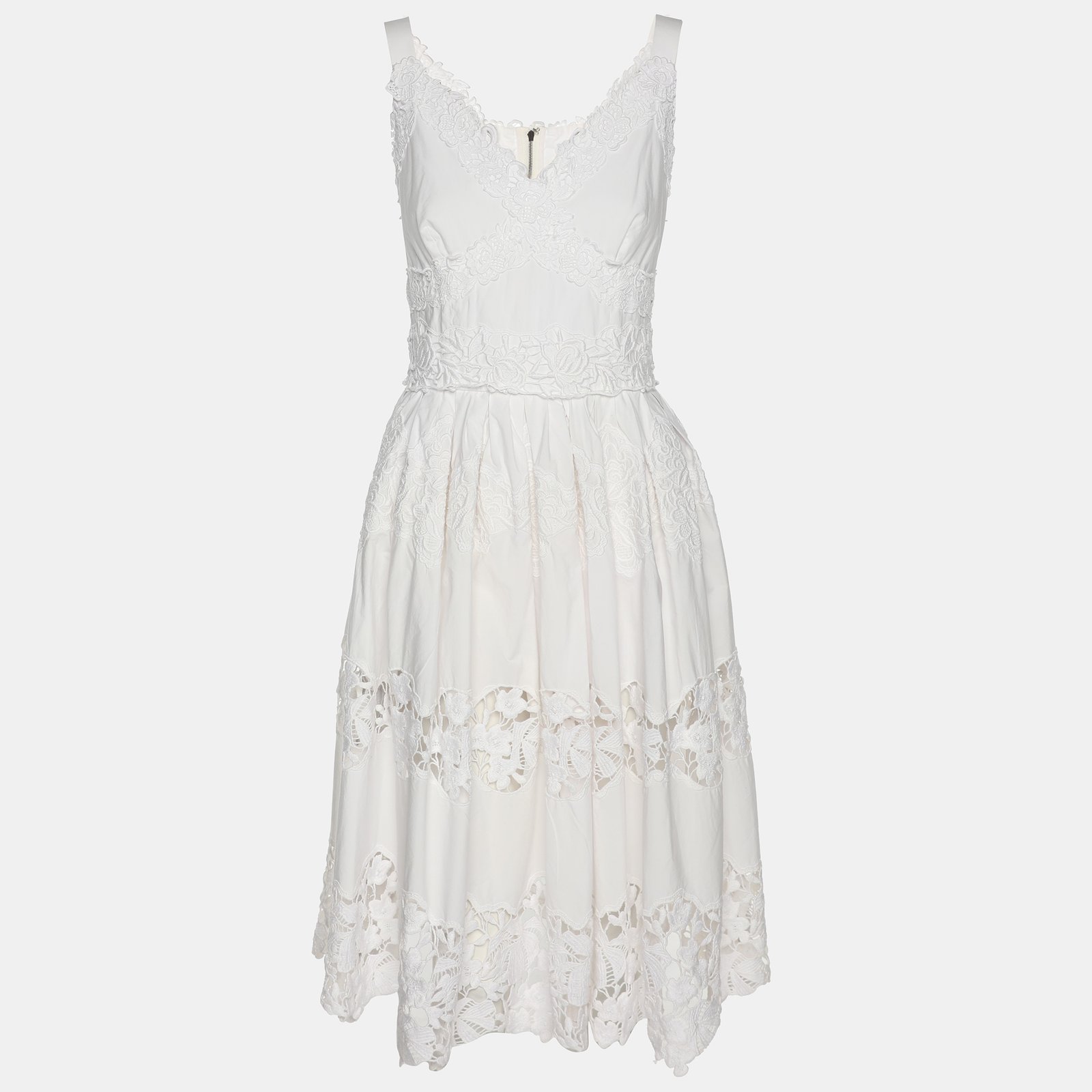 dolce & gabbana white floral embroidered midi dress m