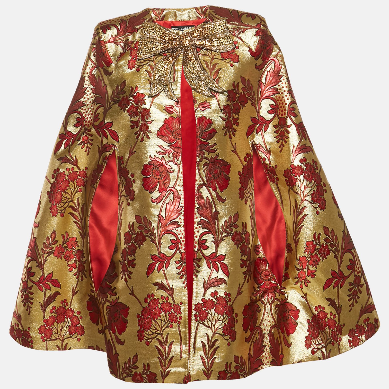 dolce & gabbana gold & red bow embellished jacquard cape m