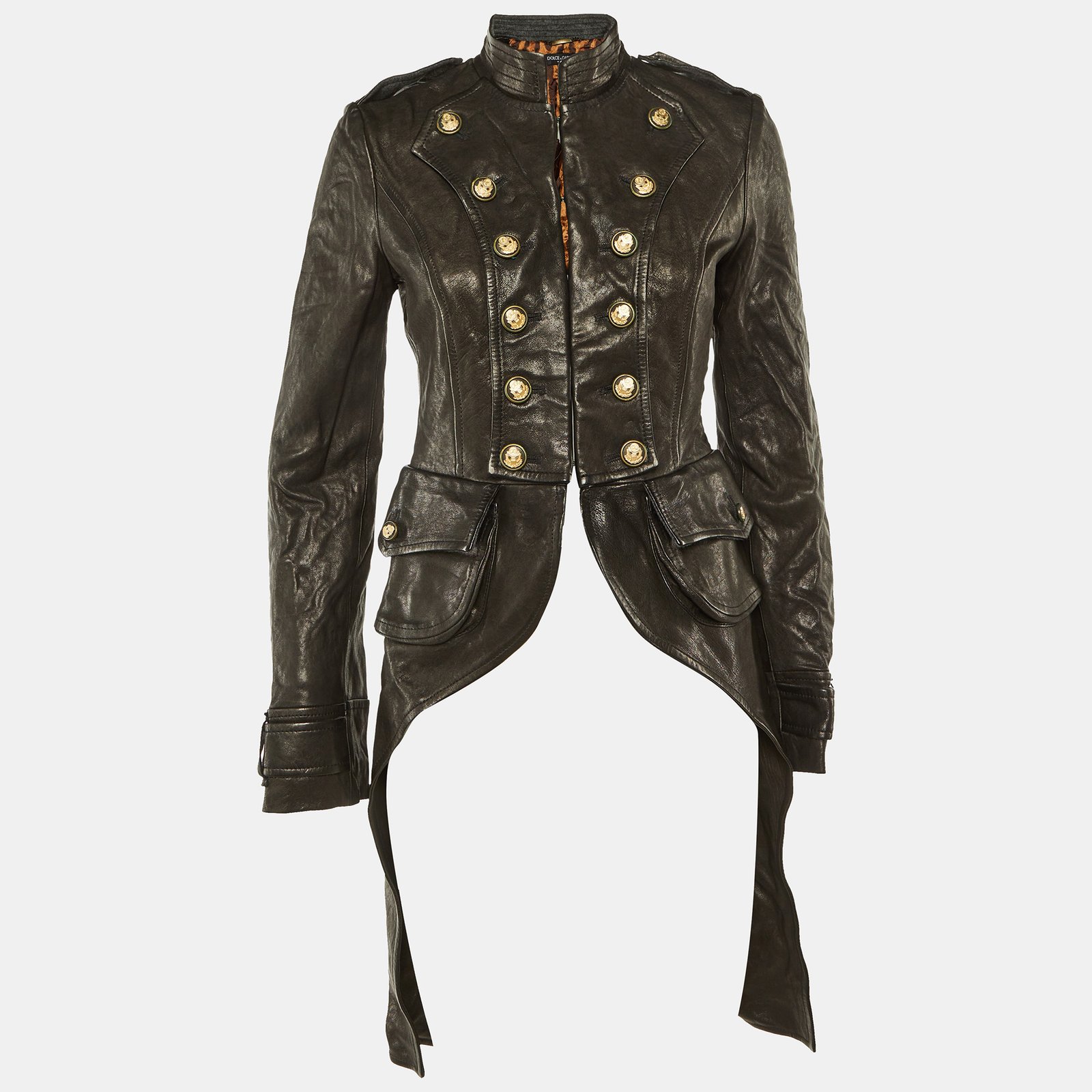 luxury-women-dolcegabbana-used-clothes-p1188441-001.jpg dolce & gabbana black leather button detail tail coat s