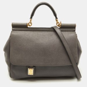 dolce & gabbana grey leather maxi miss sicily top handle bag