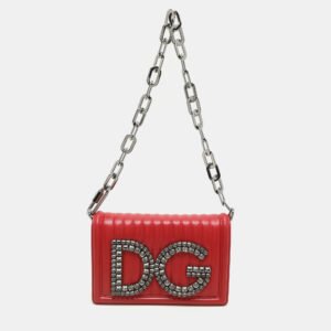 dolce & gabbana red quilted leather dg girls shoulder bag