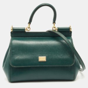 dolce & gabbana green leather small miss sicily top handle bag
