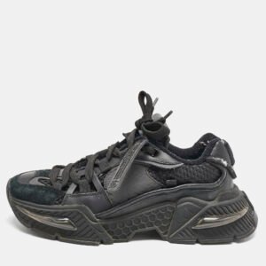 dolce & gabbana black leather and fabric daymaster sneakers size 37.5