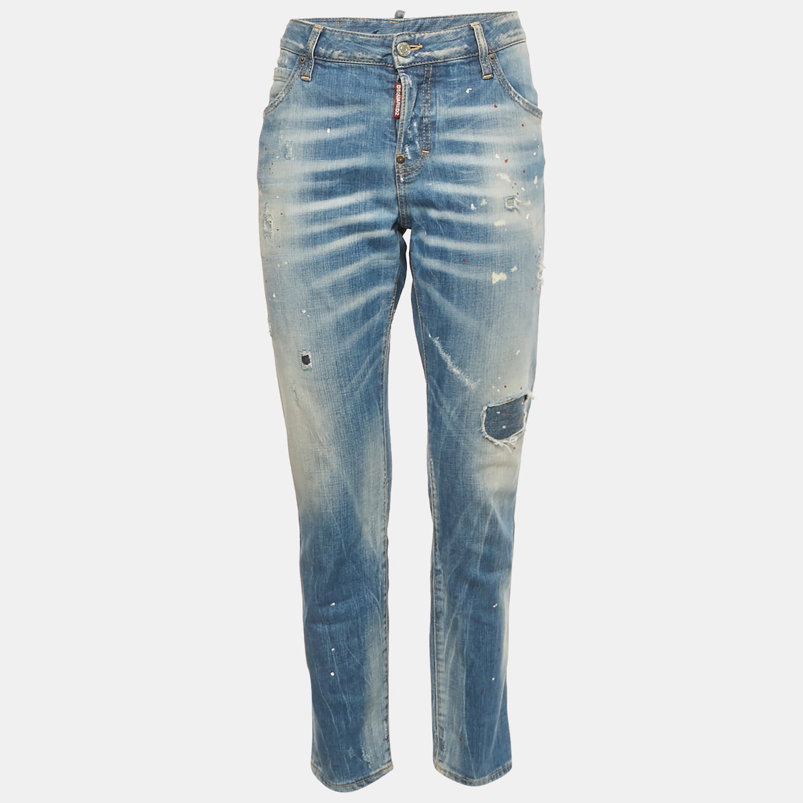 dsquared2 blue painted denim cool girl jeans l waist 34"