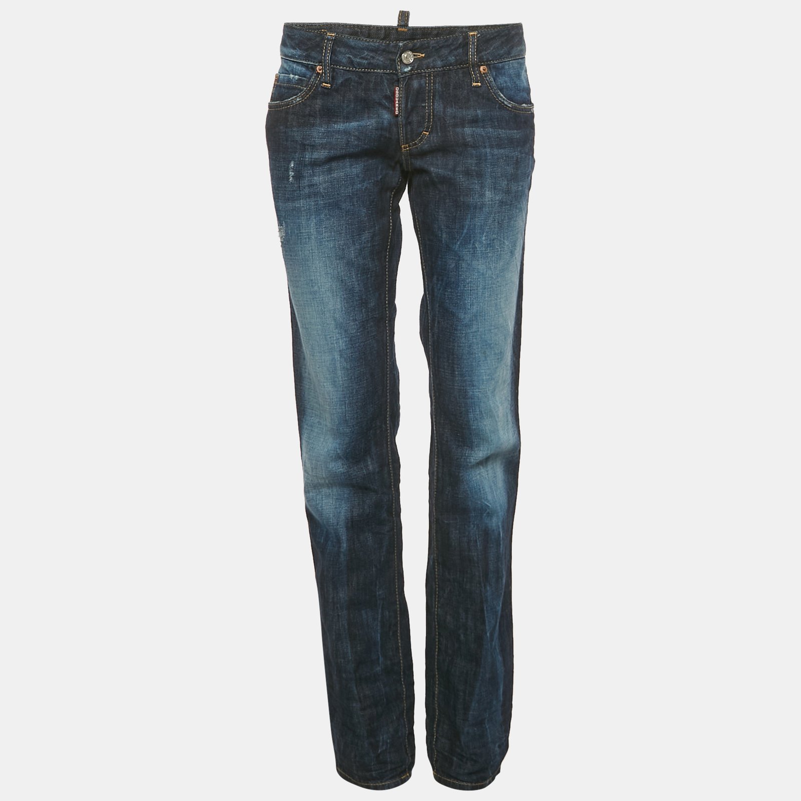 dsquared2 indigo dark wash faded effect denim distressed jeans m waist 34"