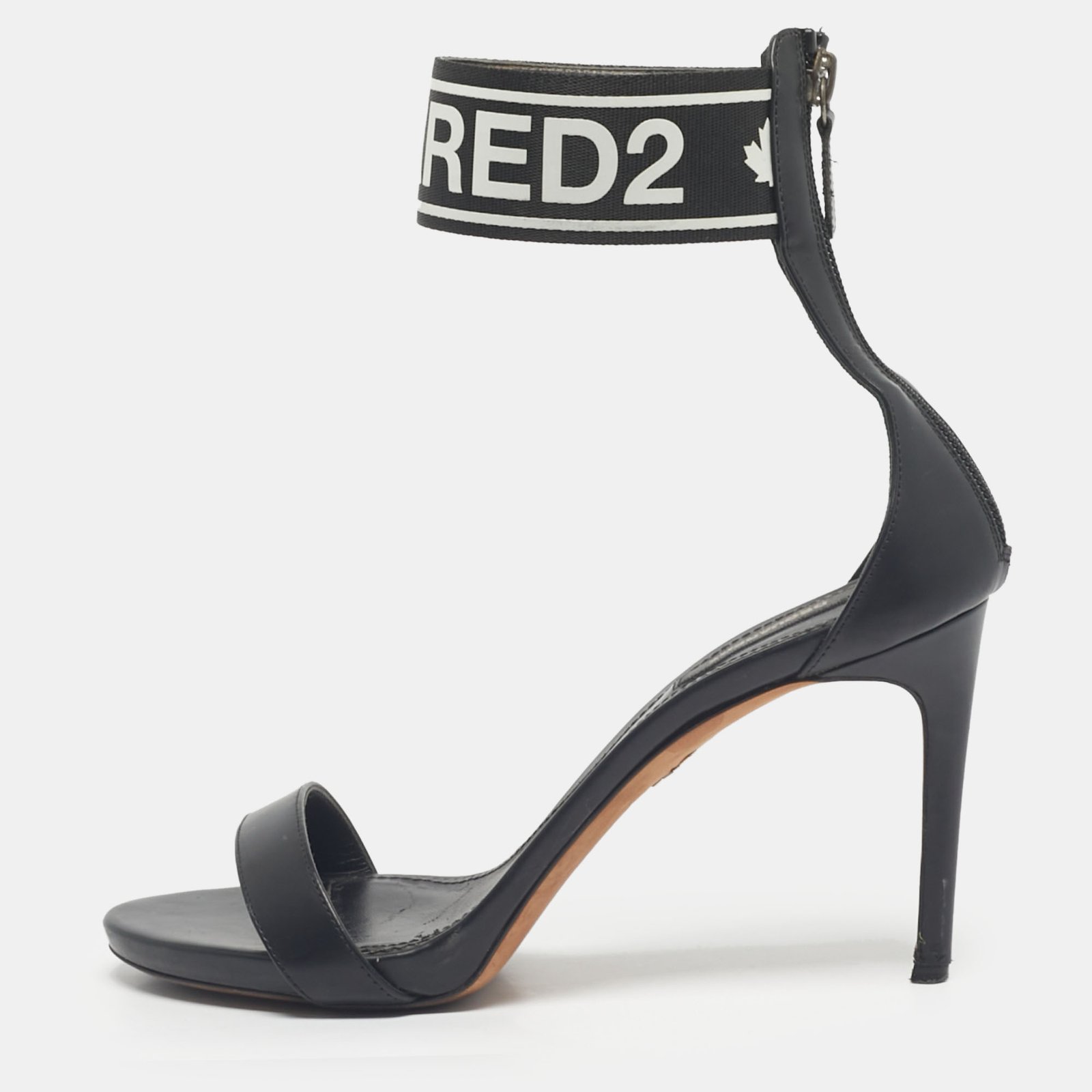 dsquared2 black canvas and leather gothic ankle strap sandals size 39