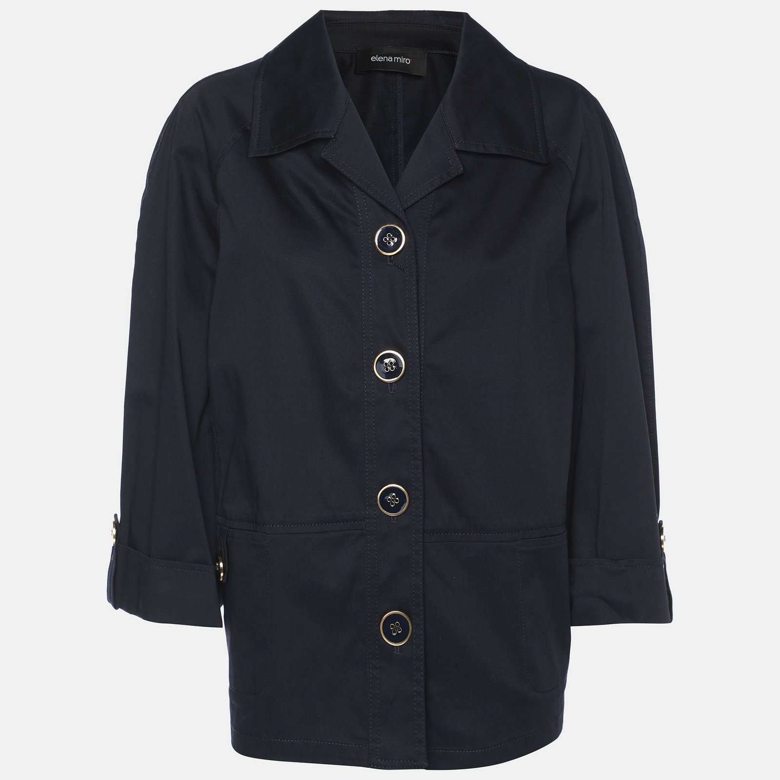 elena miro navy blue stretch cotton single breasted short coat l