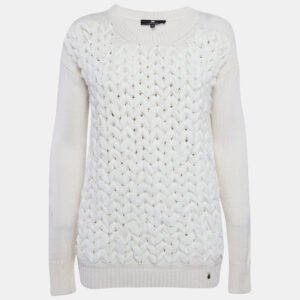 elisabetta franchi off white braid detail wool blend sweater s