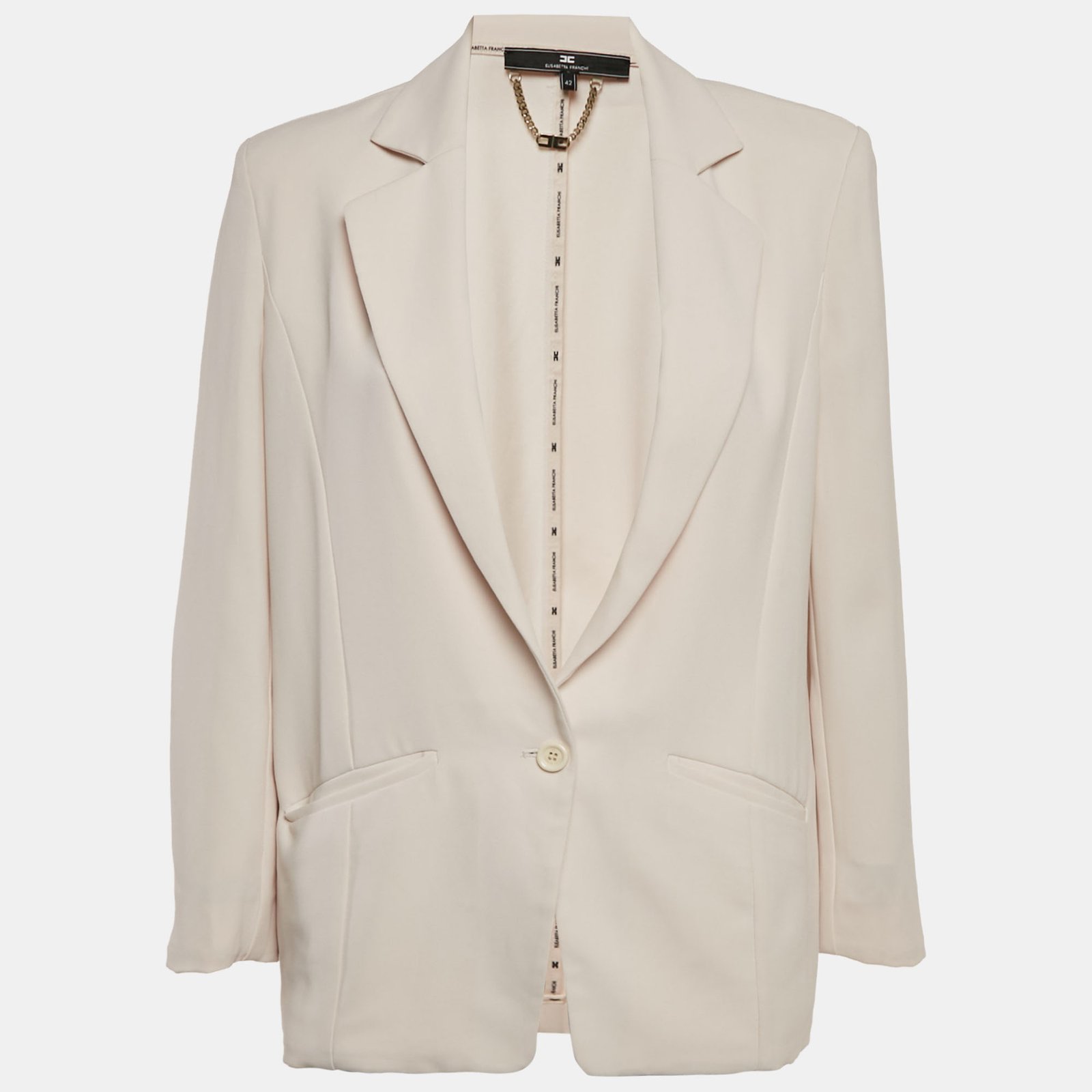 elisabetta franchi beige crepe single breasted blazer m