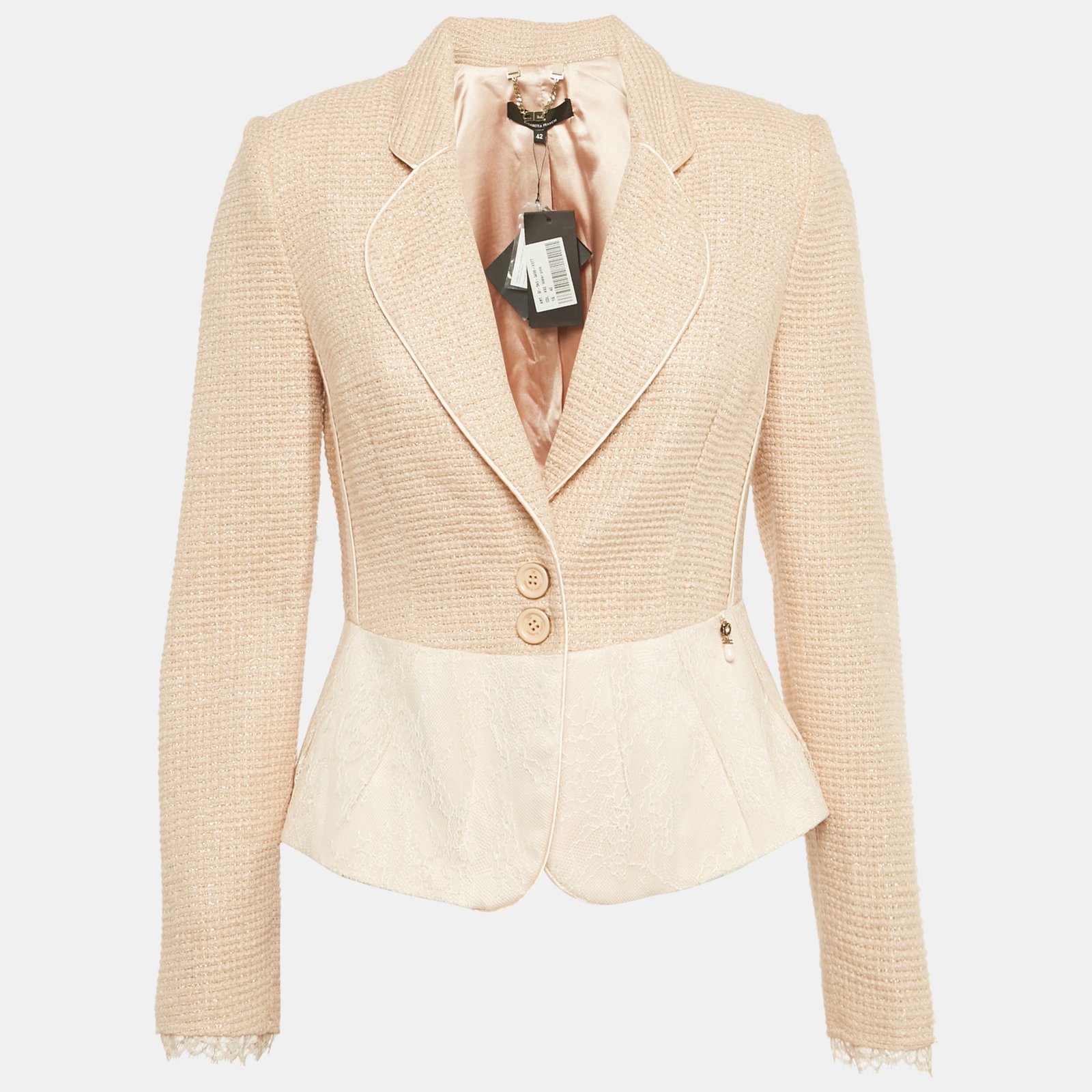 elisabetta franchi beige lurex tweed jacket m