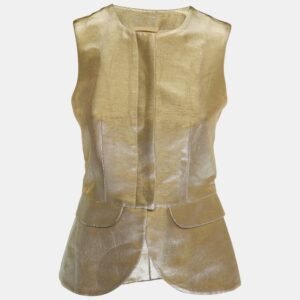 emporio armani metallic gold lurex cotton peplum vest s