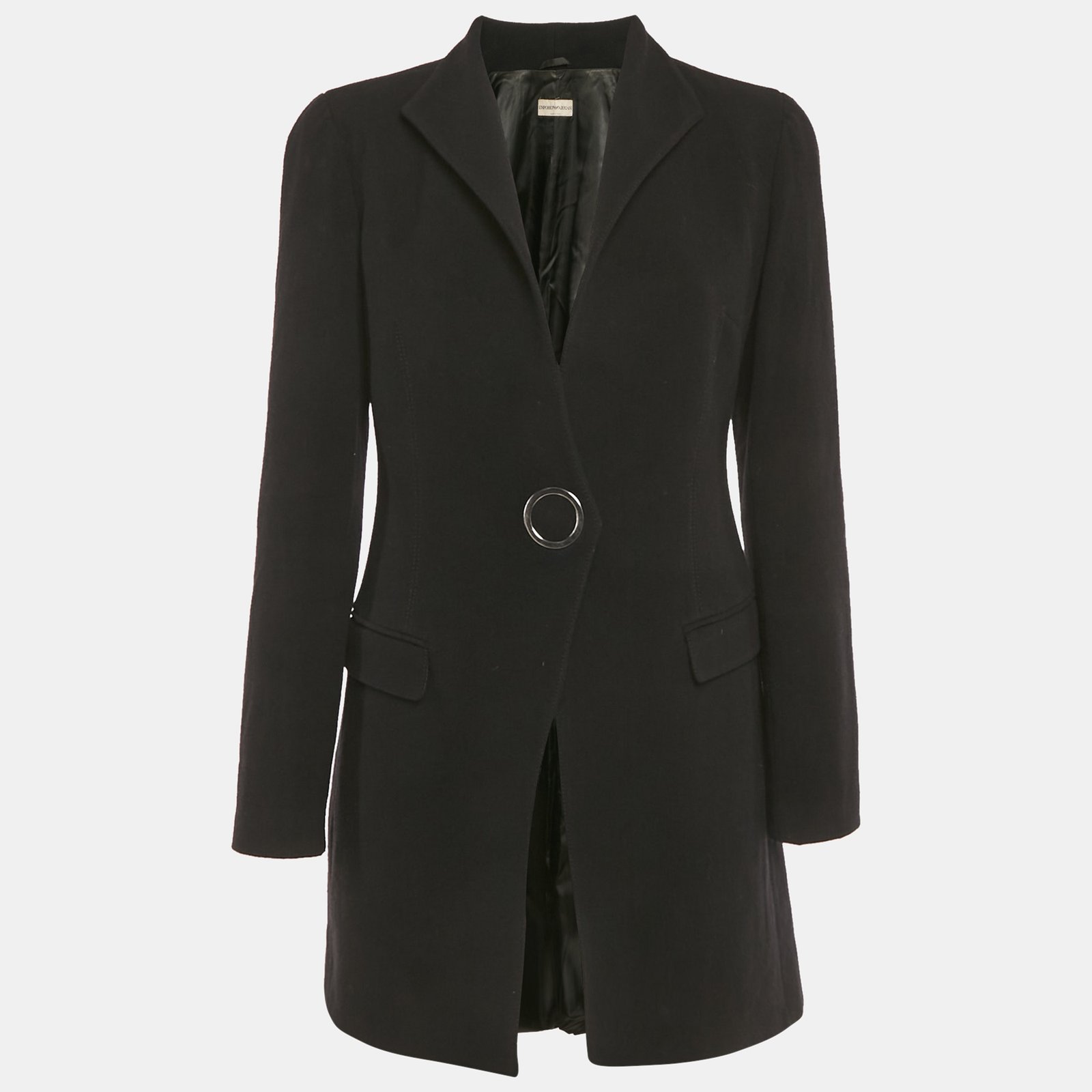emporio armani black wool mid-length coat l