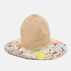 etro beige/purple printed cotton and raffia hat