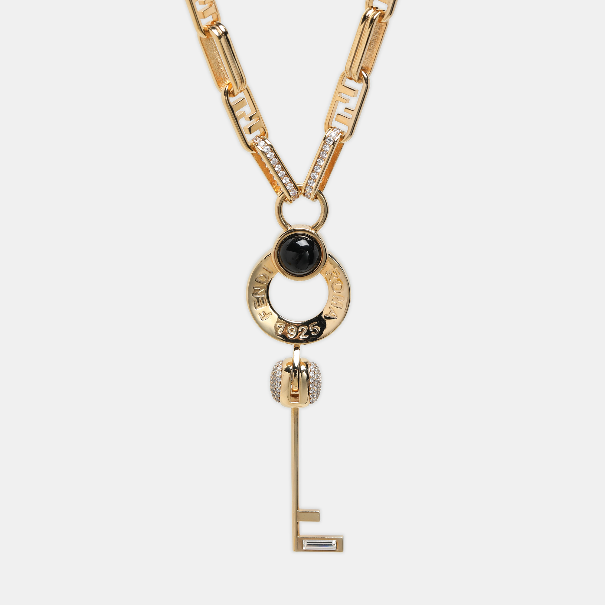 fendi gold tone metal crystal master key necklace