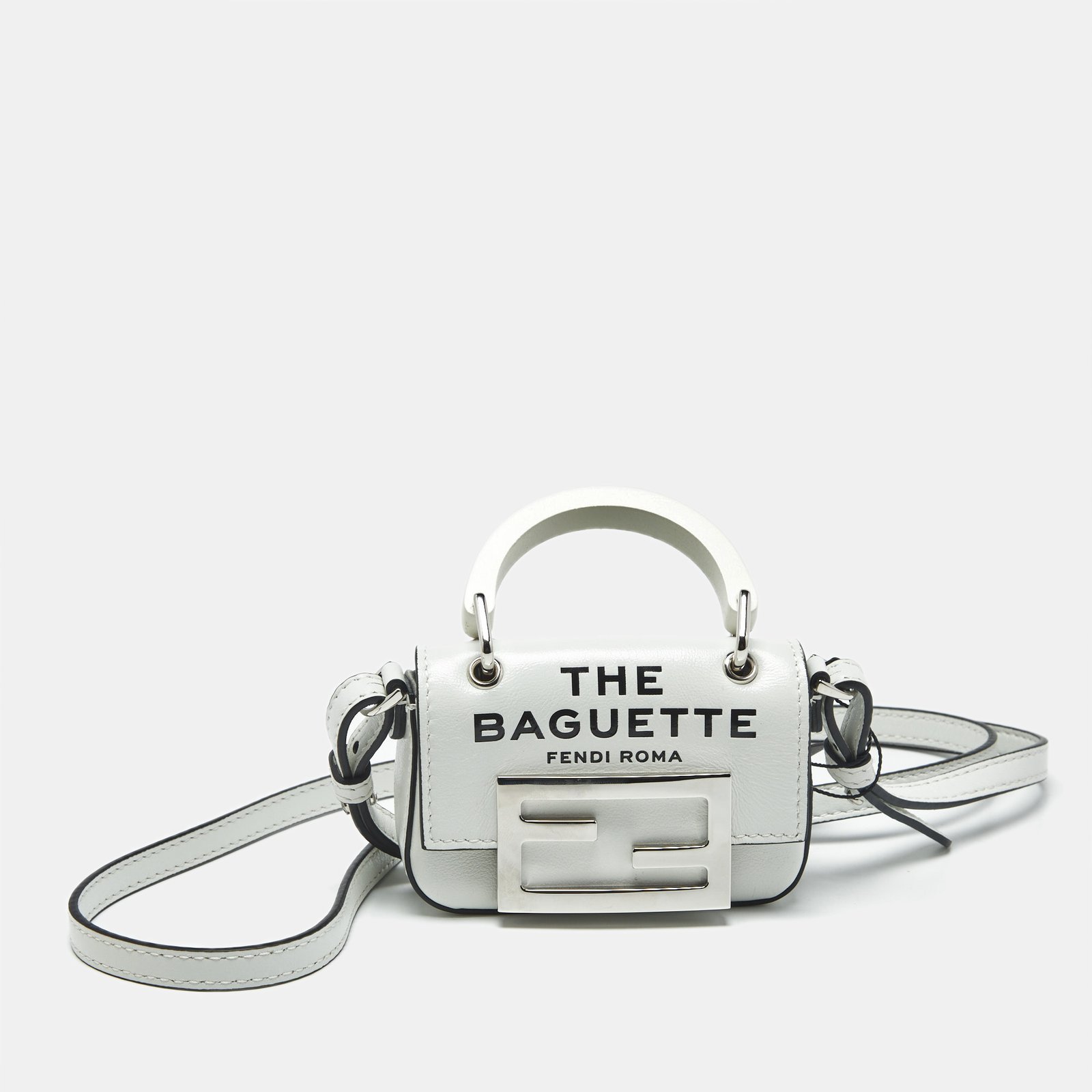 fendi white leather nano baguette crossbody bag charm