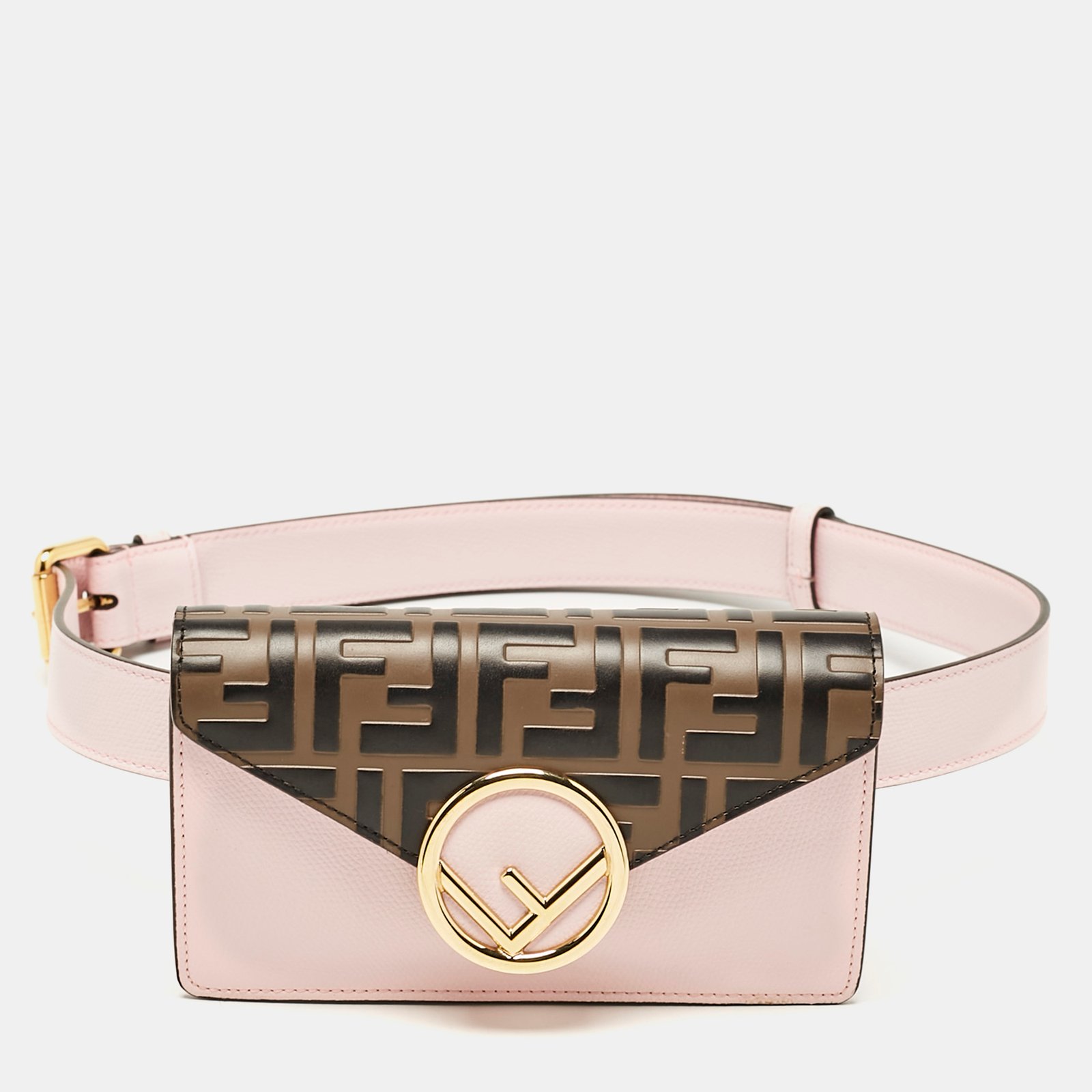 fendi light pink/tobacco zucca leather kan i f convertible belt bag