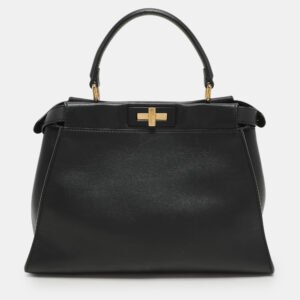 fendi black leather medium peekaboo top handle bag