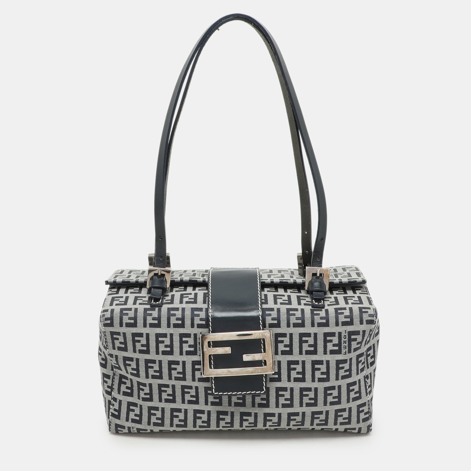 fendi grey canvas box baguette top handle bag