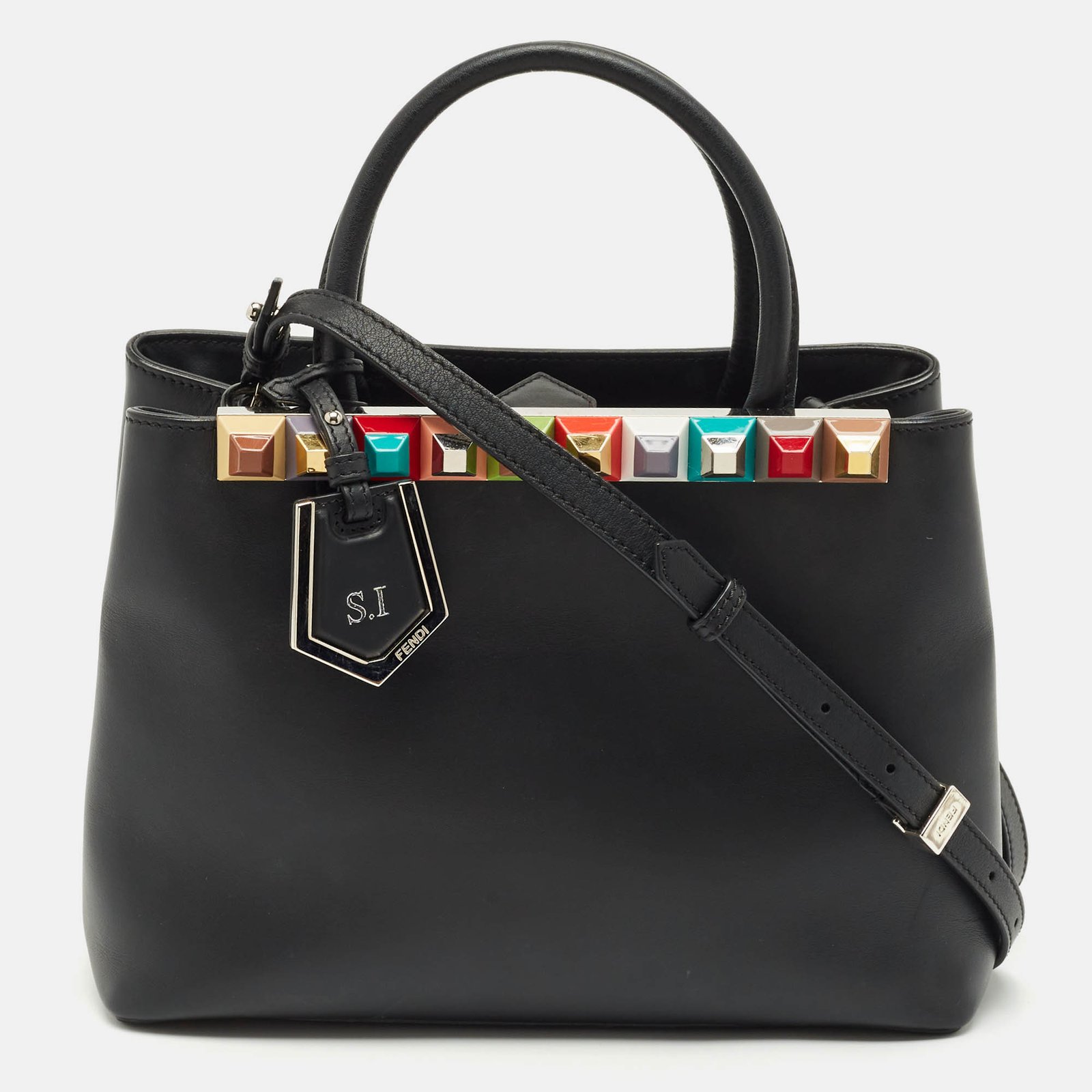fendi black leather stud applique petite 2jours elite tote