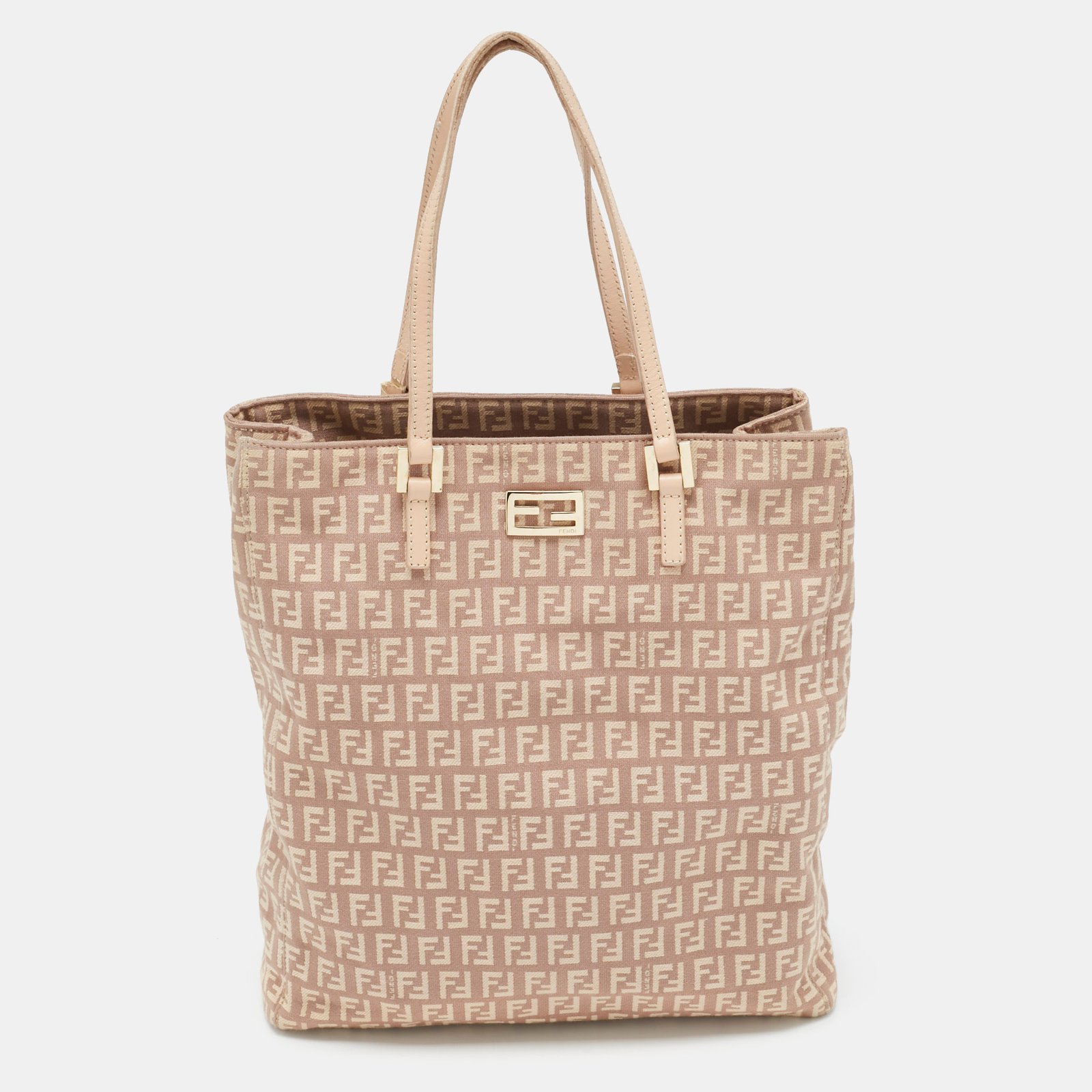 fendi beige/pink zucchino canvas logo tote