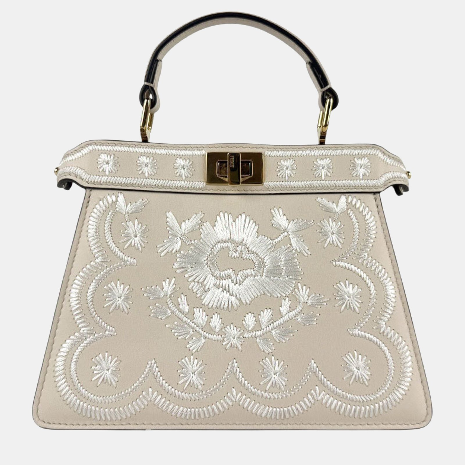 fendi peekaboo i see u petite leather shoulder bag in light beige