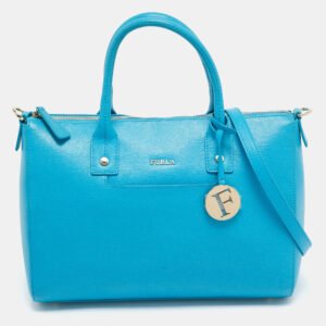 furla blue leather linda satchel