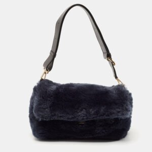furla dark blue faux fur caos shoulder bag