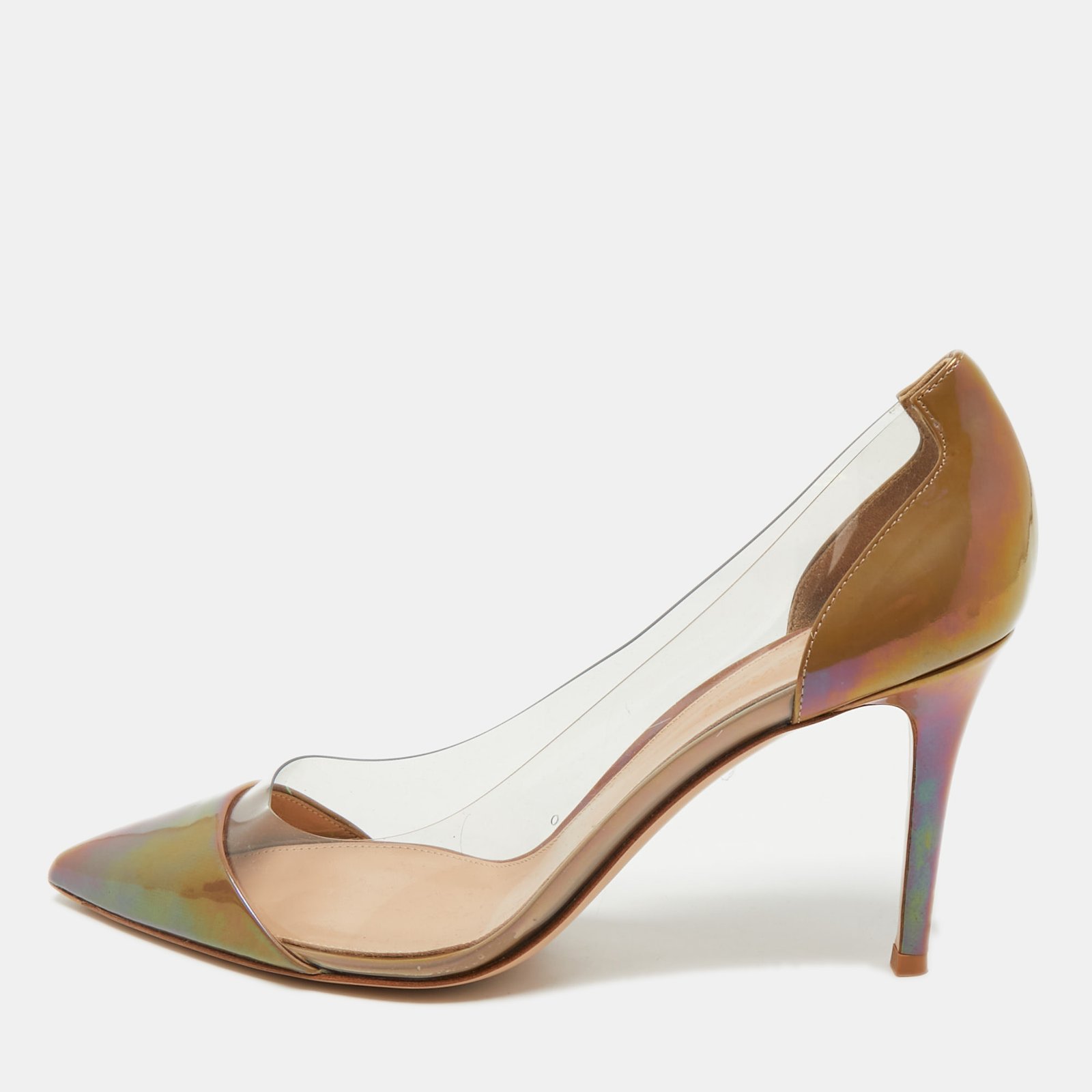 gianvito rossi brown/transparent patent leather and pvc plexi pumps size 41