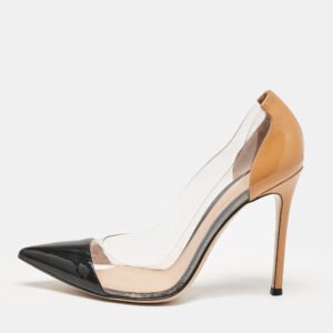 gianvito rossi black/brown patent leather and pvc plexi pumps size 38