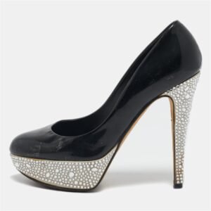 gina black patent leather  crystal embellished platform pumps size 37