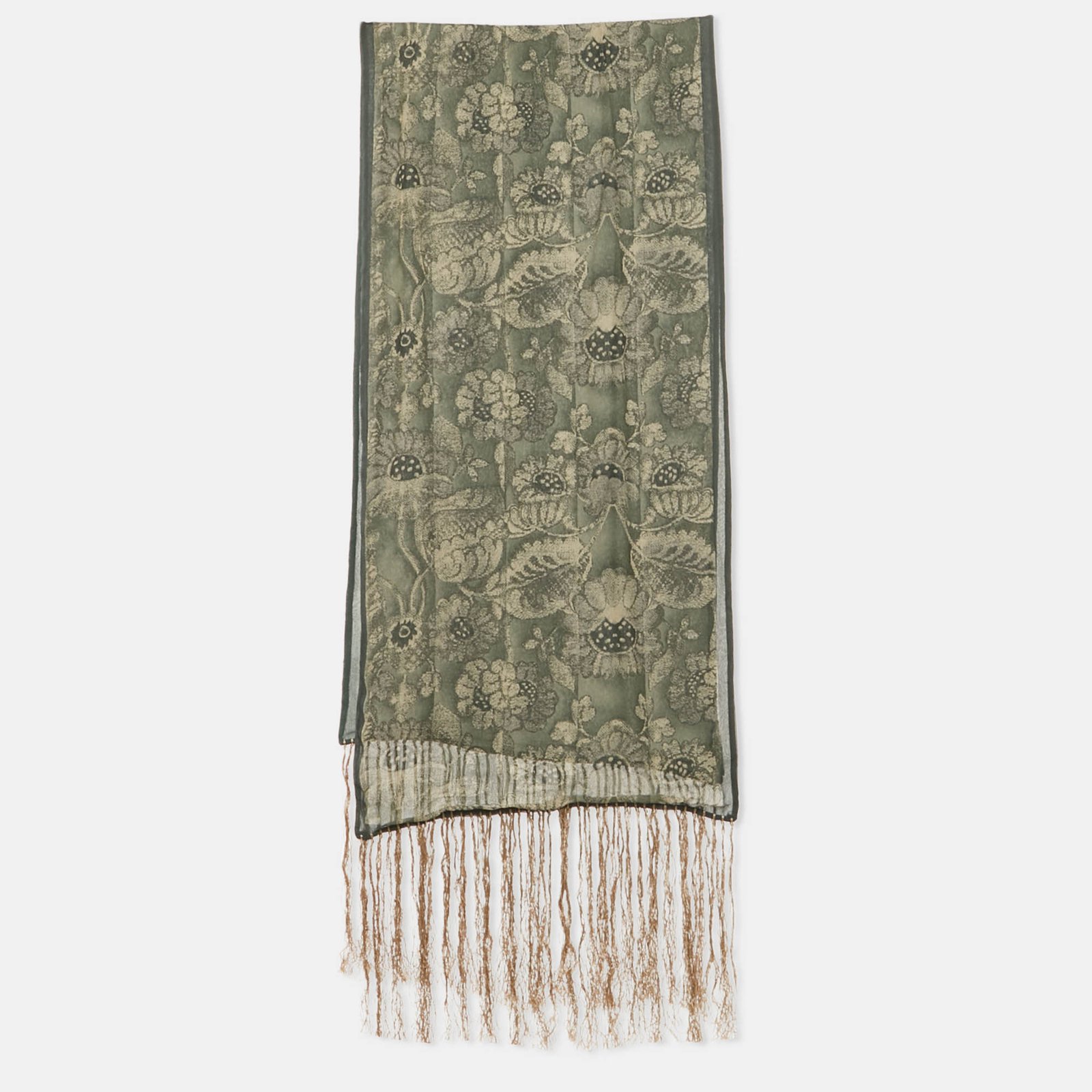 giorgio armani le collezioni green print silk fringed scarf