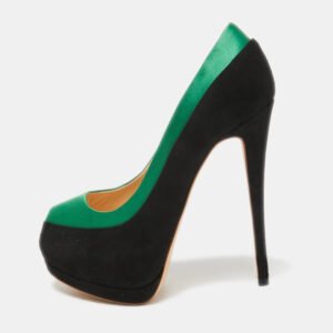 giuseppe zanotti black/green suede and satin peep toe platform pumps size 37