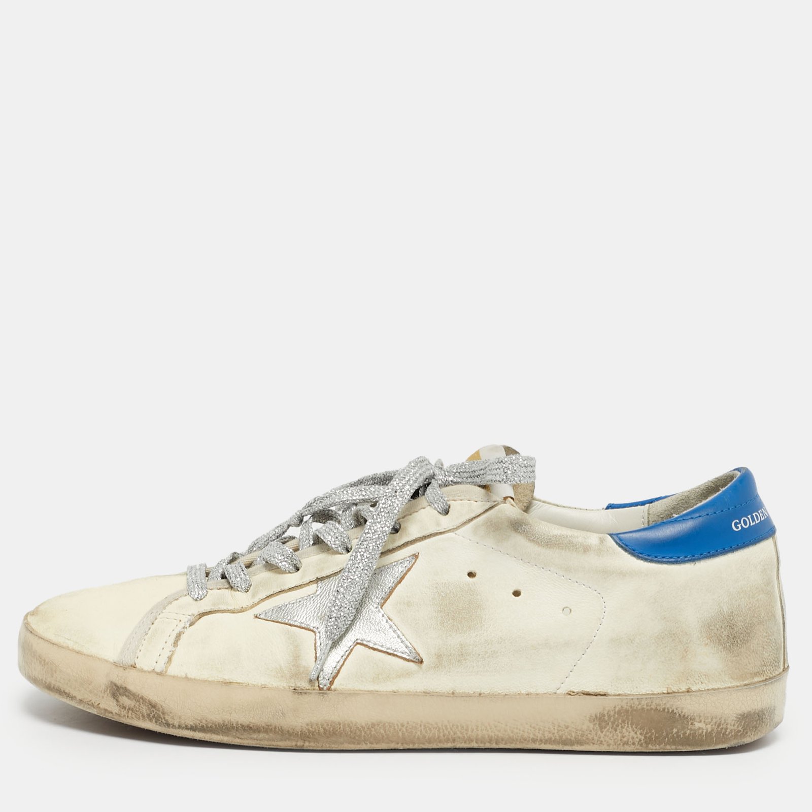 golden goose white/blue leather super star lace up sneakers size 41