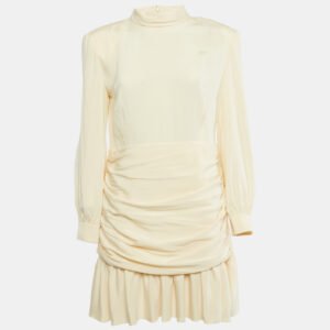 gucci cream silk drape detail mini dress l