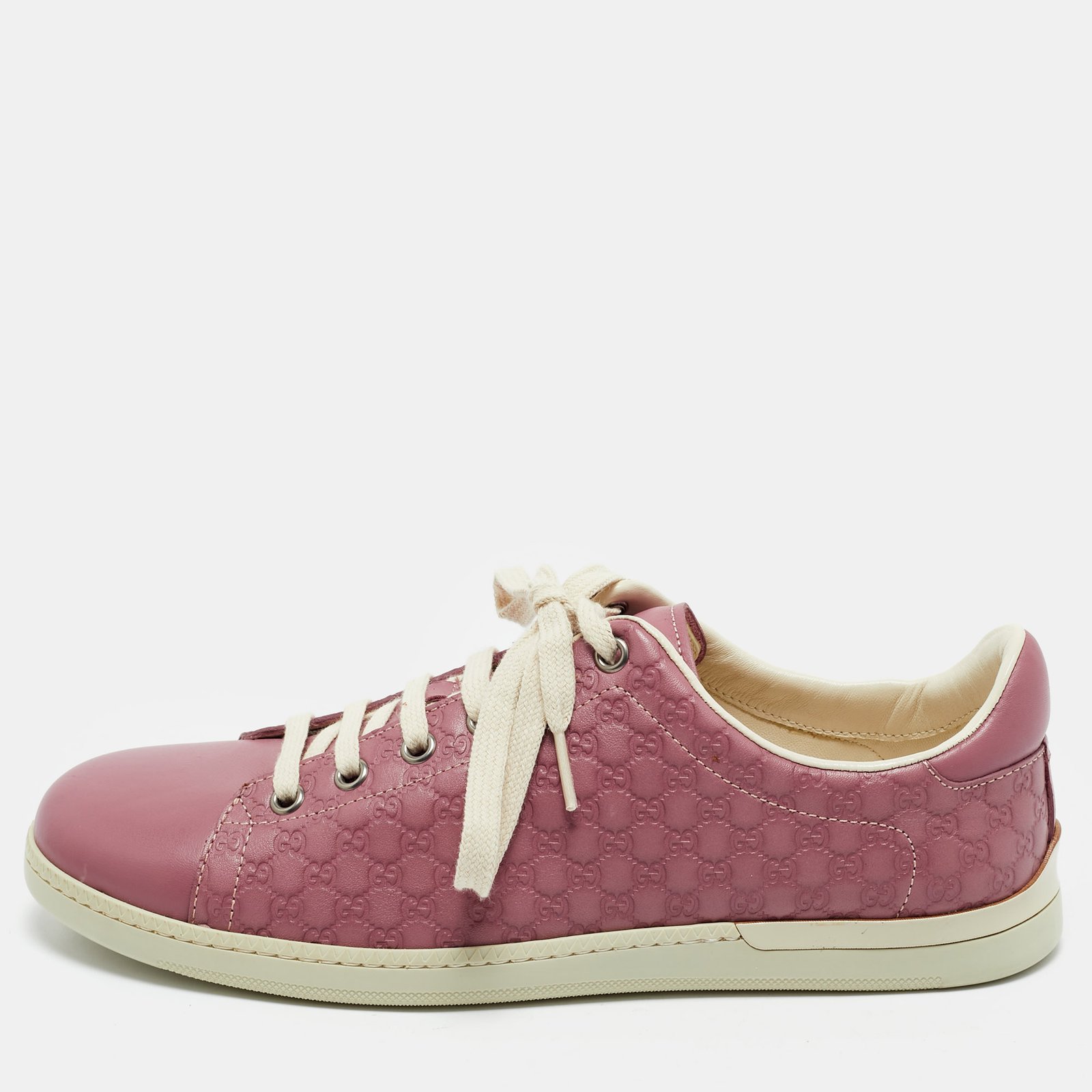gucci pink gg canvas and leather low top sneakers size 37.5
